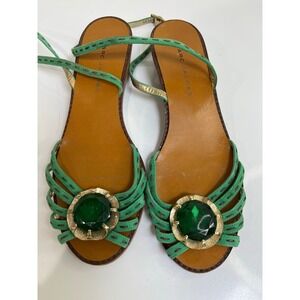 Marc Jacobs Green Jewel Embellished Leather Ankle Strap Sandals Sz 40 US 9.5‎
